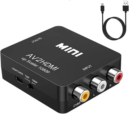 Convertidor AV a HDMI, 1080P Mini RCA compuesto CVBS Video Audio Convertidor Adaptador Compatible con PAL/NTSC para TV/PC/PS3/STB/Xbox VHS/VCR/Blue-Ray Reproductores de DVD