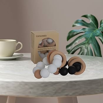 Set 2 Mordedores de bebé de silicona de grado alimenticio y juguete de dentición de haya para bebés, sin BPA