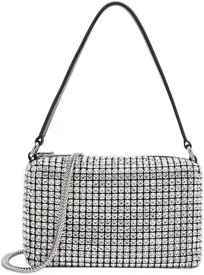 Bolso 2 en 1 con Brillos Imitación Diamante y Faja de Cuero