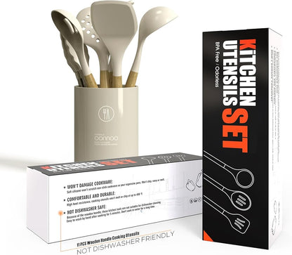 Set de Cucharones y Utensilios de Cocina de Lujo con Mango de Madera (14 PCZ)