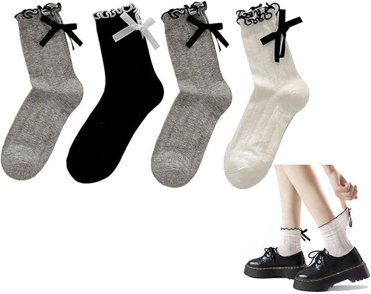 Set de 3 Medias de Lazos Algodón - Blanco, Gris, Negro