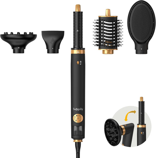 SUPGALIY 5 en 1 Air Styler, 110,000 RPM de alta velocidad potente cepillo secador de pelo y multiestilizador con rizador de envoltura automática, cepillo masajeador de cojín, cepillo ovalado, difusor