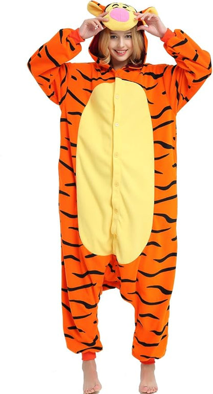 Mameluco Unisex Pijama Disfraz para Adulto (S, 150-165cm) - Tigger Winnie Pooh