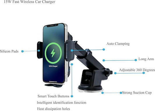 Holder Cargador inalámbrico de Celular para Carro, Soporte de teléfono de carga rápida Qi de 15 W para salpicadero del automóvil, ventilación de aire, abrazadera automática, compatible con iPhone 13 12 11 Pro Max