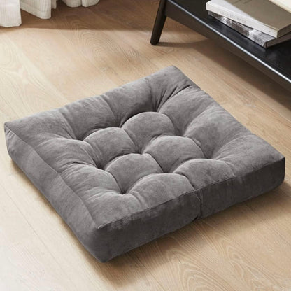 Cojín cuadrado de pana y capitoné, para el suelo, meditación, yoga, exteriores, chimenea y sala tatami, 22x22 pulgadas (Gris) - Degrees of Comfort