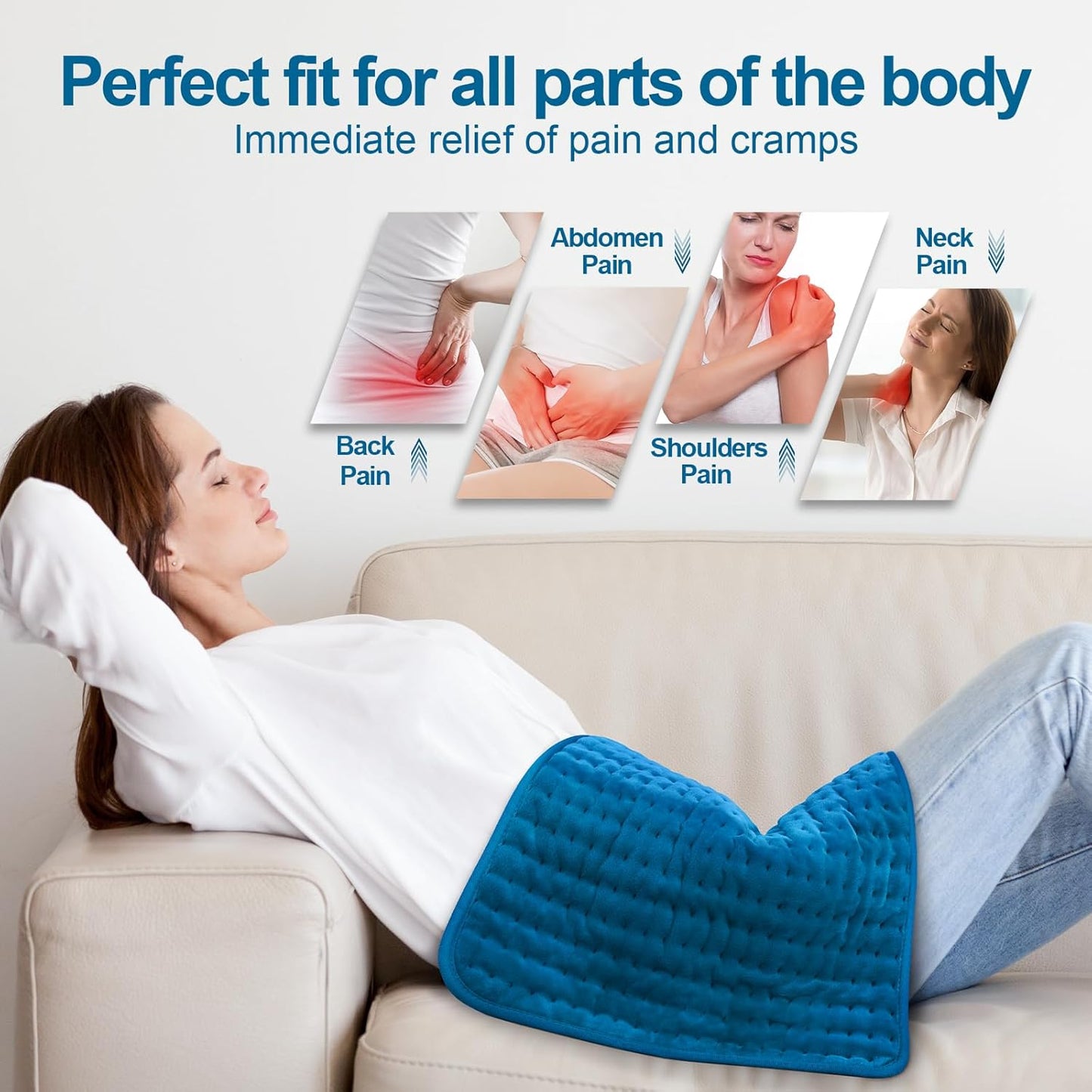 Almohadilla térmica para aliviar el dolor de espalda, calambres, abdomen, cintura, hombros con 6 ajustes de calor y apagado automático