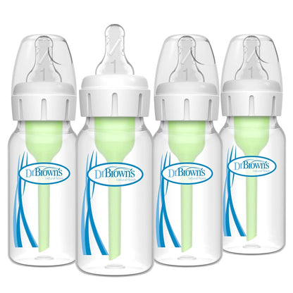 Set de 4 Biberones Estrechos Anti Cólicos Dr Brown's 4oz, Tetina Nivel  - 0m+