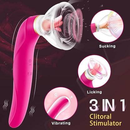 Vibrador Succionador con Lengua Multifunción 3 en 1 y Copa Intercambiable (2 Copas) ✦ Bajo pedido