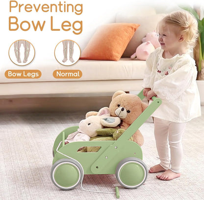 Carrito Caminador de Madera para Bebé *Color Celeste