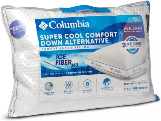 Almohada de fibra de hielo con relleno de fibra de poliéster, apoyo y acogedora, enfriamiento instantáneo, funda transpirable de doble cara, color blanco - Columbia Comfort