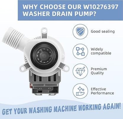 AMI PARTS W10276397 Bomba de drenaje de lavadora para Whirlpool puede etiquetar la lavadora Kenmore reemplaza la bomba de drenaje B40-3A WPW10276397VP AP6018417 1874334 LP397 WPW10276397