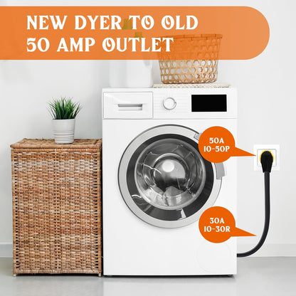 Kanayu Adaptador de Secadora Sompatible con NEMA 10-50P a 10-30R, Enchufe Macho de 3 clavijas de 50 amperios a adaptador de conector hembra de 30 amperios, receptáculo de secadora para estilo antiguo