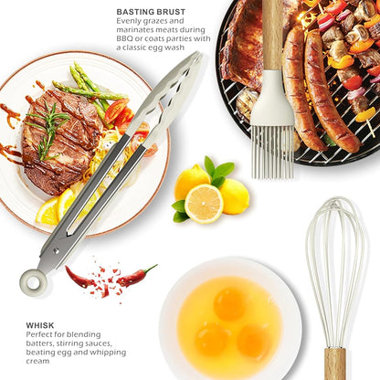 Set de Cucharones y Utensilios de Cocina de Lujo con Mango de Madera (14 PCZ)