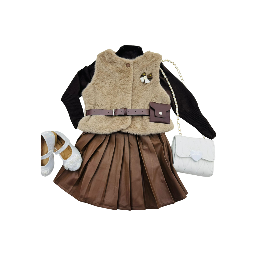 Set de 3 piezas - Conjunto de chaleco y enagua con blusa manga larga | Outfit Casual Juvenil Cómodo y Moderno (3 colores) ✦ Bajo pedido