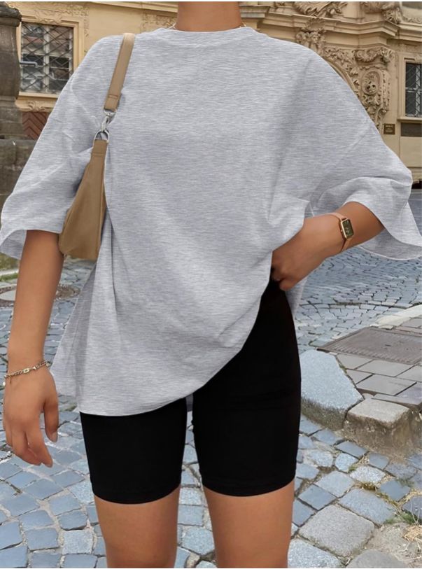 Camiseta Oversize Lisa Gris - TrendyQueen (Talla XXL)