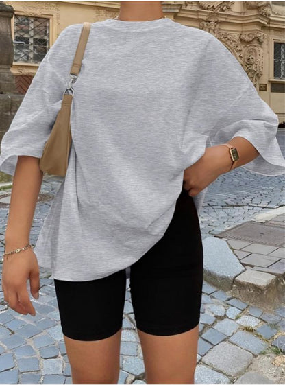 Camiseta Oversize Lisa Gris - TrendyQueen (Talla XXL)