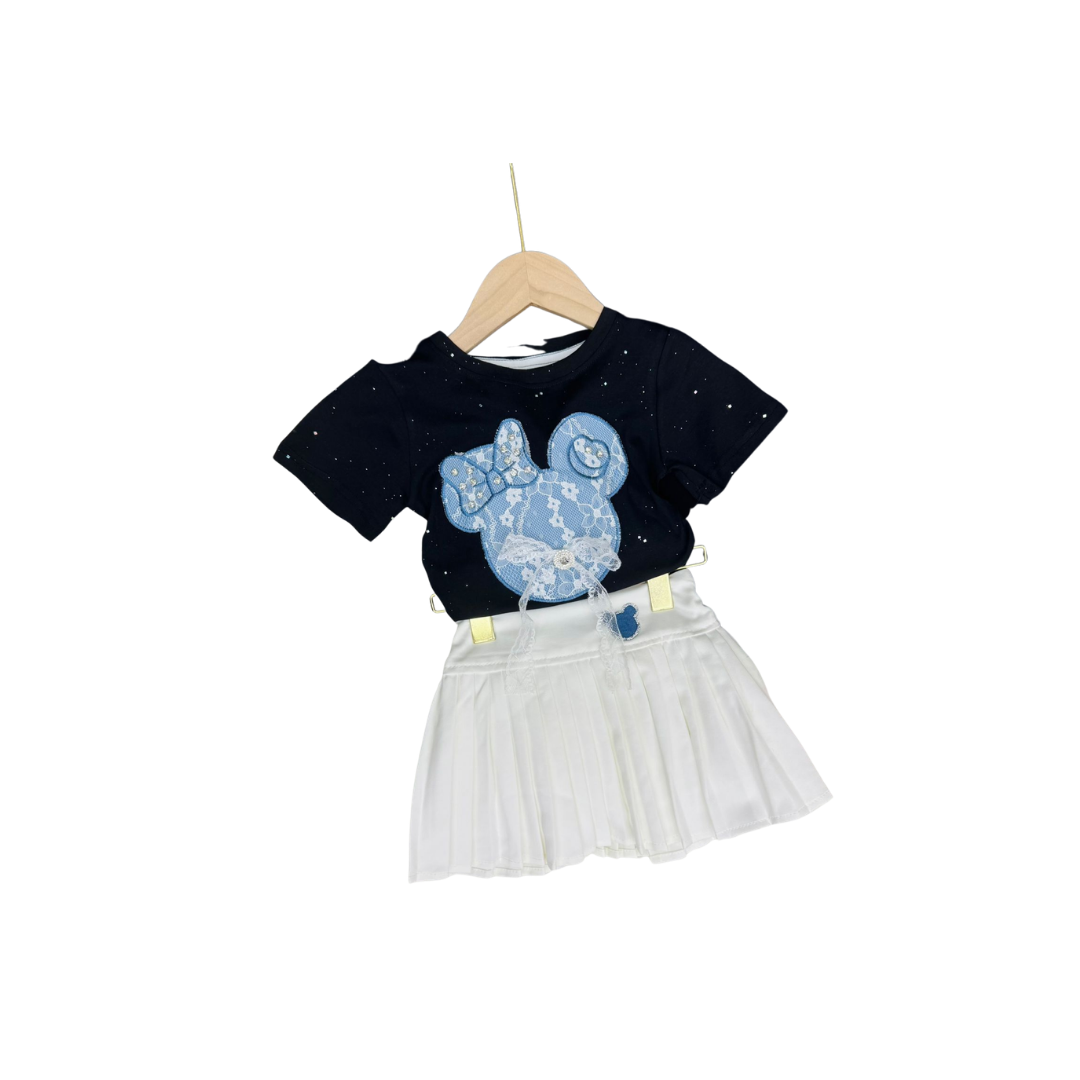 Set de 2 piezas - Blusa con Diseño de Minnie y Enagua Plisada | Conjunto Casual (2 colores) ✦ Bajo pedido