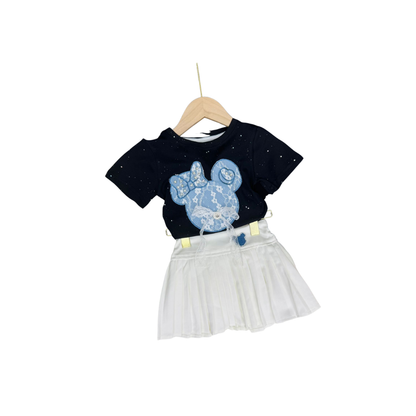 Set de 2 piezas - Blusa con Diseño de Minnie y Enagua Plisada | Conjunto Casual (2 colores) ✦ Bajo pedido
