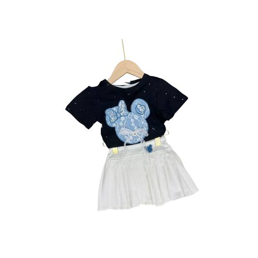 Set de 2 piezas - Blusa con Diseño de Minnie y Enagua Plisada | Conjunto Casual (2 colores) ✦ Bajo pedido