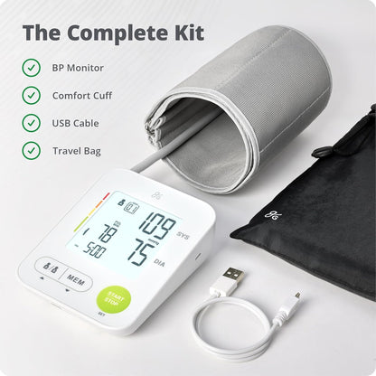 Monitor de presión arterial Bluetooth para uso doméstico, máquina BP de brazo superior con puño de amplio rango, lecturas digitales precisas, aplicación Balance Health - Greater Goods