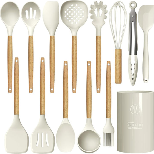 Set de Cucharones y Utensilios de Cocina de Lujo con Mango de Madera (14 PCZ)