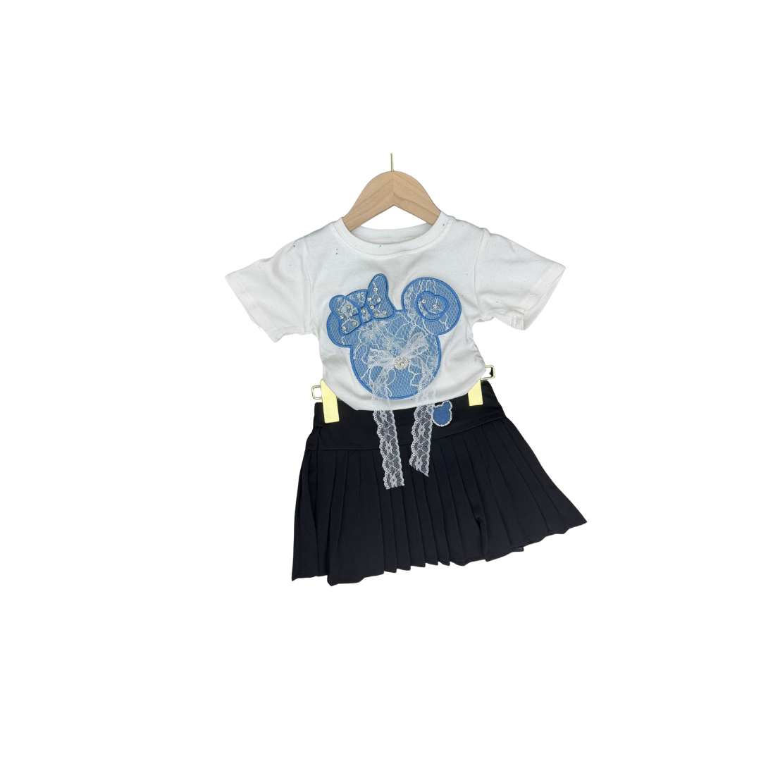 Set de 2 piezas - Blusa con Diseño de Minnie y Enagua Plisada | Conjunto Casual (2 colores) ✦ Bajo pedido