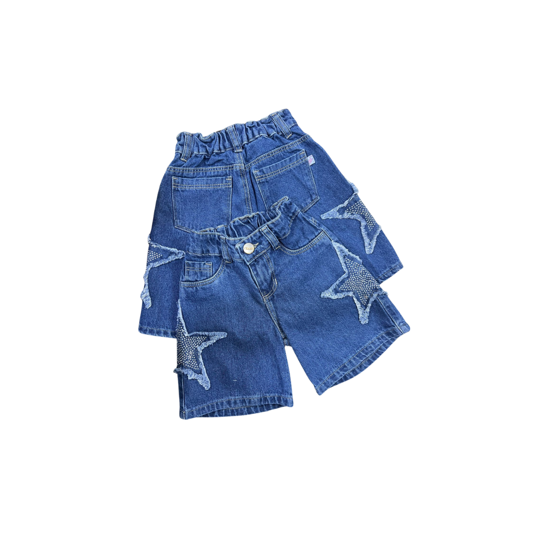 Short de mezclilla para Niña con brillitos de estrella | Outfit Infantil (2 colores) ✦ Bajo pedido