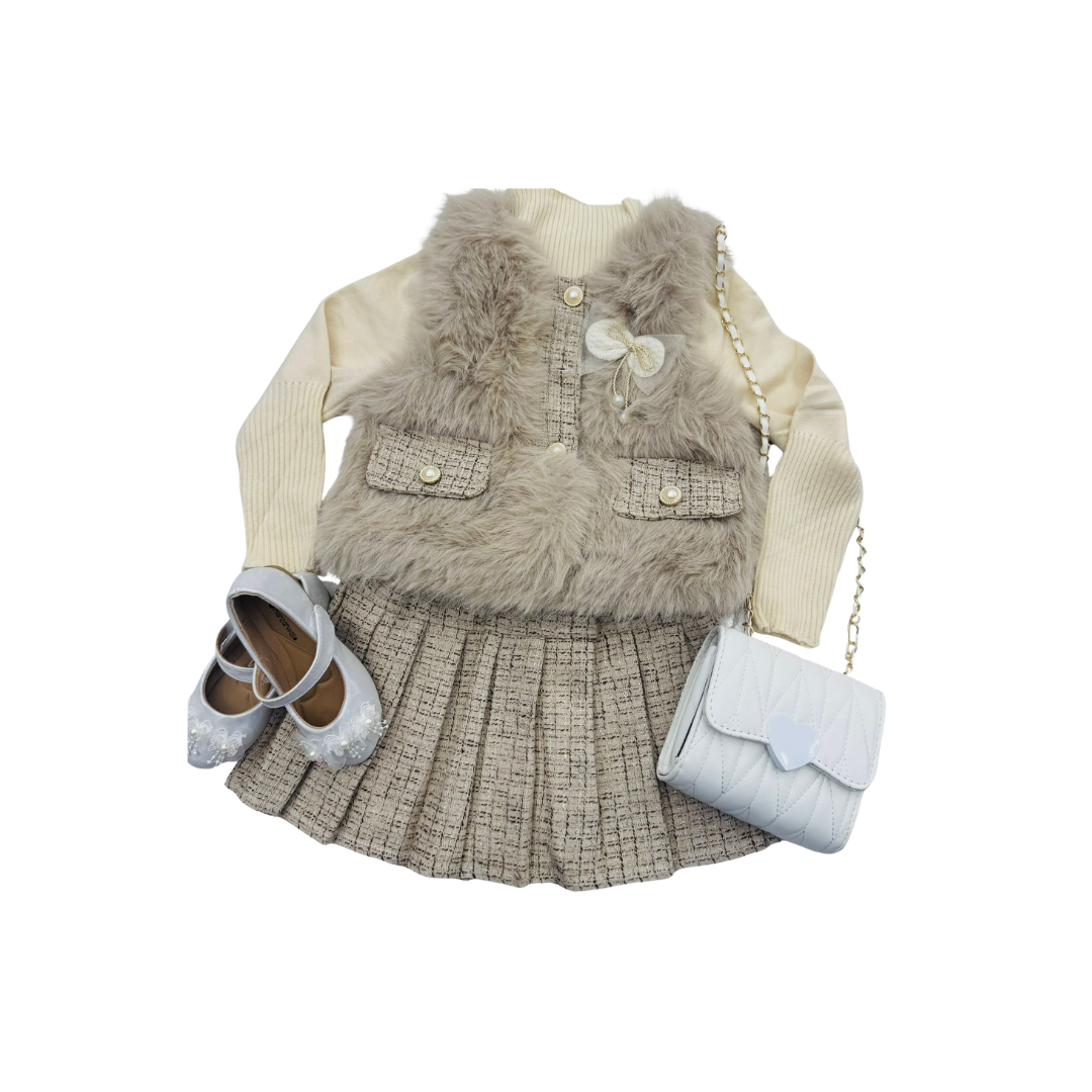 Set de 3 piezas - Conjunto de chaleco y enagua con blusa manga larga | Outfit Casual Juvenil Cómodo y Moderno (3 colores) ✦ Bajo pedido