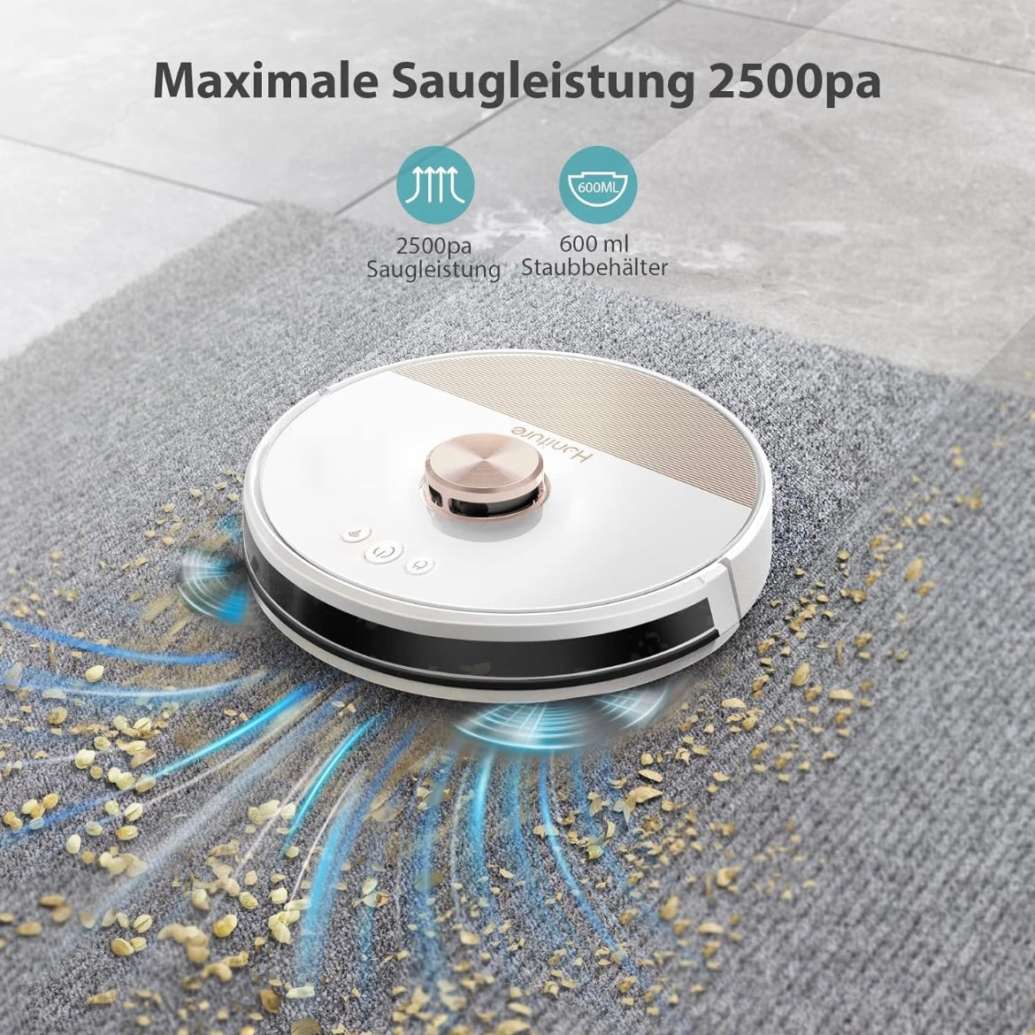 *RIFA Robot Aspirador Inteligente Q6 Lite con Navegación Láser – Edición Limitada (Blanco/Oro Rosa)