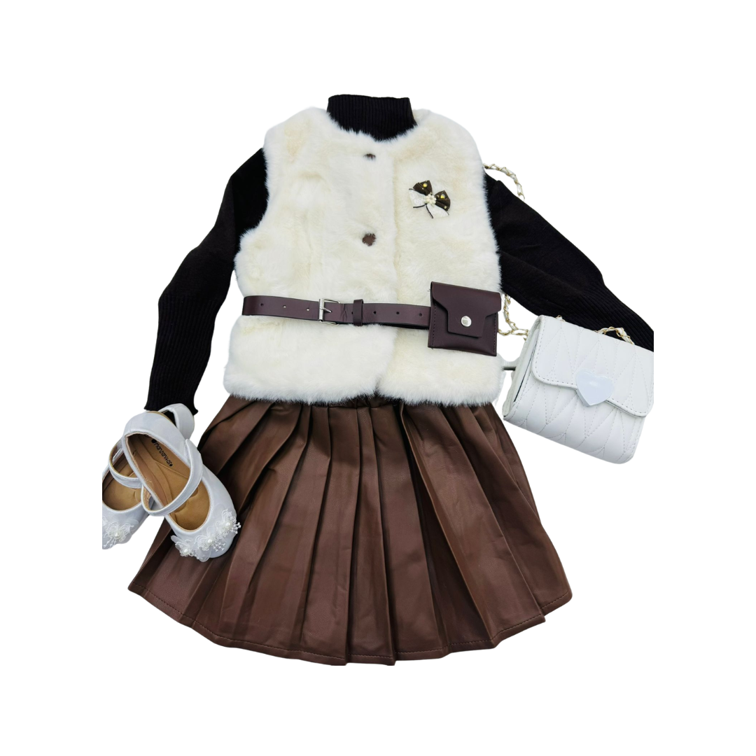 Set de 3 piezas - Conjunto de chaleco y enagua con blusa manga larga | Outfit Casual Juvenil Cómodo y Moderno (3 colores) ✦ Bajo pedido