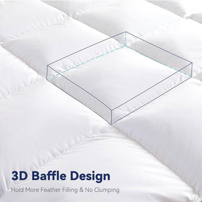 Topper de colchón de plumas de ganso blanco y algodón 100% orgánico - LeWinBedding  (Blanco, King)