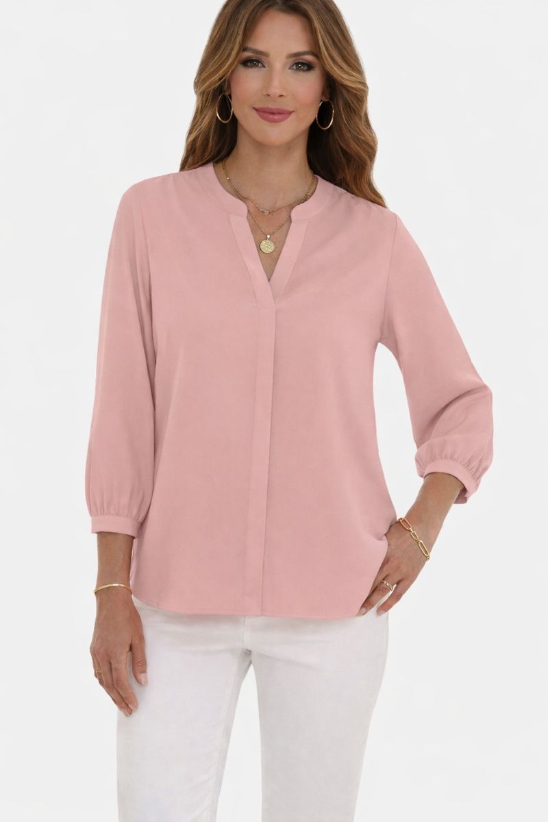 Blusa casual mangas 3/4 con cuello en V (Palo Rosa) - Talla M