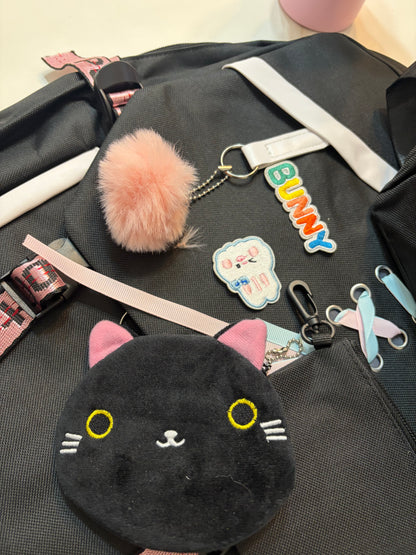 Set Escolar Estilo Kawaii 5PCZ - Mochila, Lonchera, Cartuchera, Monedero, Llavero y Parches