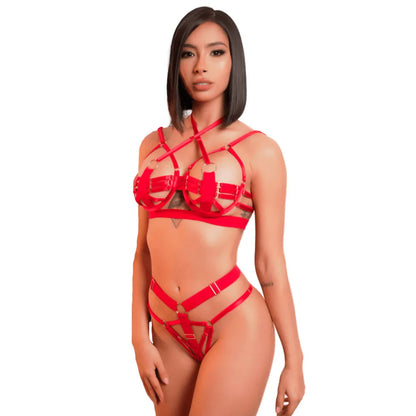 Set Lencería Amelia - Rojo, Negro (Unitalla S/M) ✦ Bajo pedido