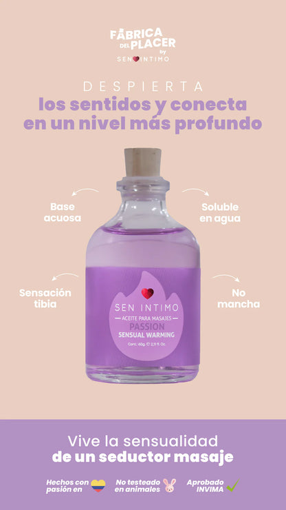 Aceite para Masajes Tibio con Feromonas, Passion (Floral) - Sen Íntimo (60ml) ✦ Bajo pedido