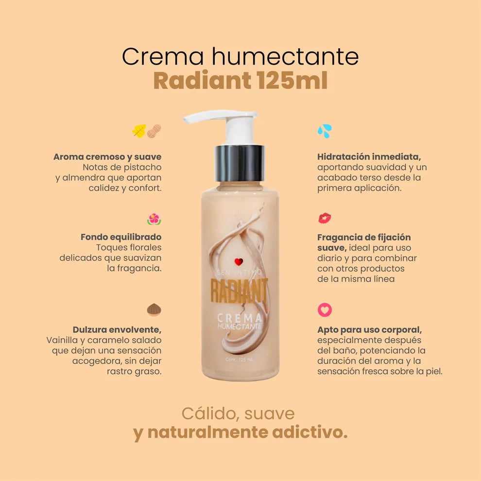 Crema Humectante Feromonas Vainilla y Caramelo - Radiant (125ml) ✦ Bajo pedido