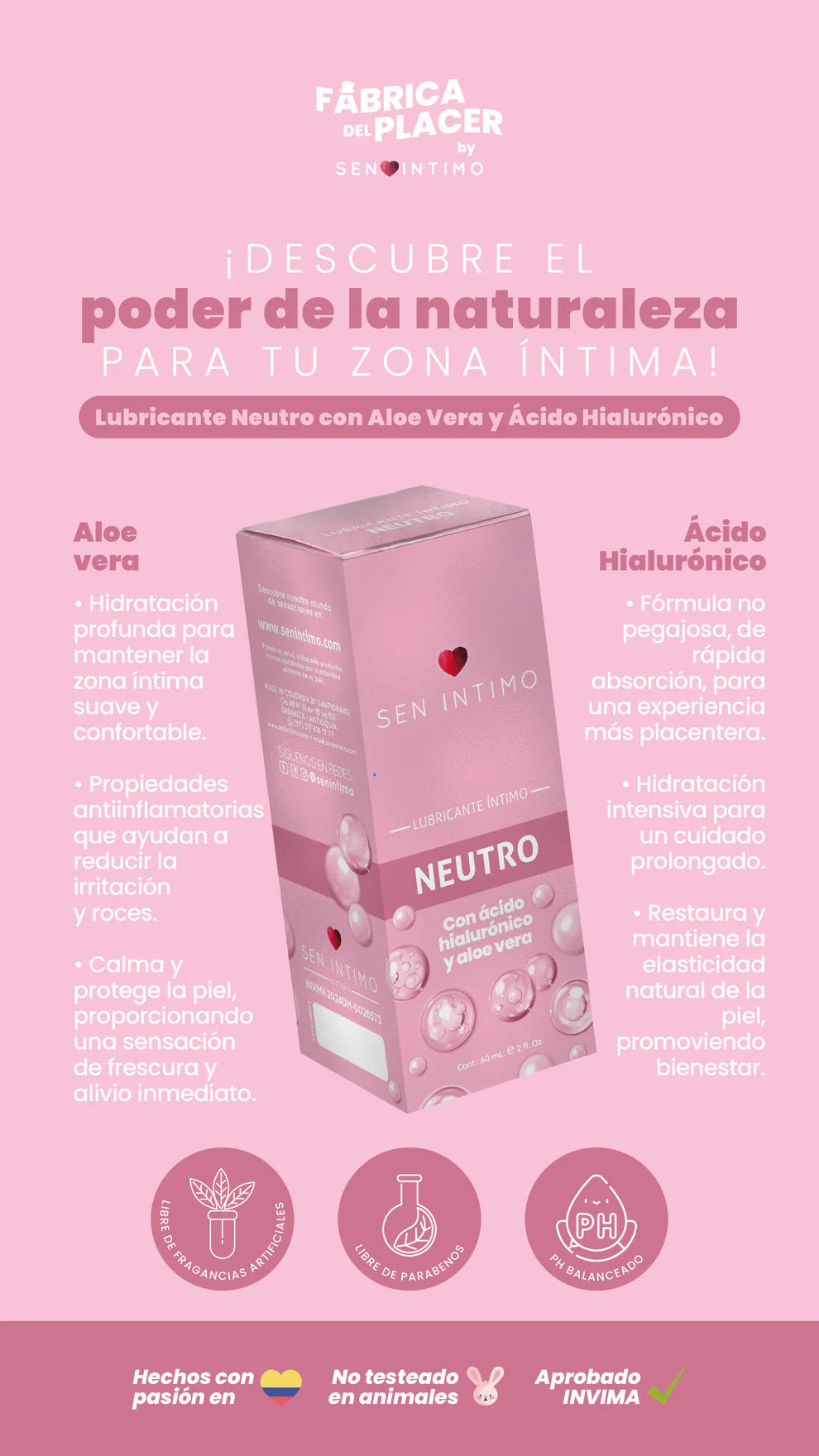 Lubricante Íntimo Neutro con Aloe Vera y Ácido Hialurónico para Mujer - Sen Íntimo (60ml) ✦ Bajo pedido