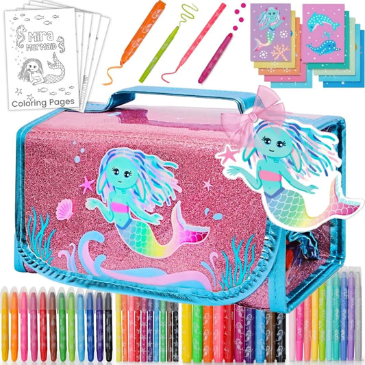 Estuche de Arte de Sirena con Crayones y Pilots Perfumados