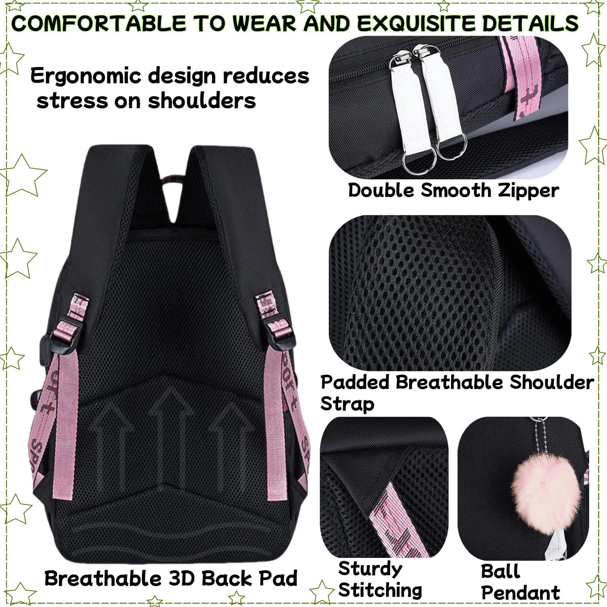 Set Escolar Estilo Kawaii 5PCZ - Mochila, Lonchera, Cartuchera, Monedero, Llavero y Parches