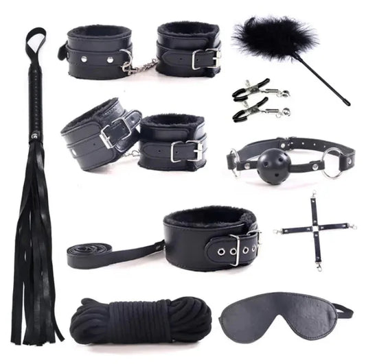 Kit Erótico BDSM Cuero Sintético – 10 Piezas ✦ Bajo pedido