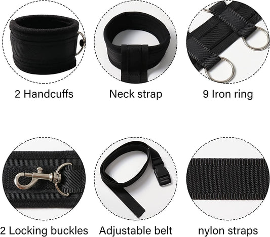 Kit de Bondage y BDSM para Parejas, Set de Esposas y Collar (Negro) ✦ Bajo pedido