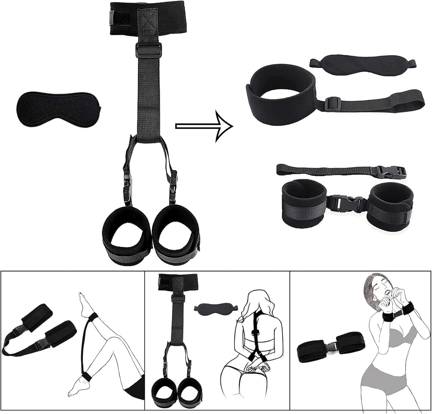 Kit de Bondage y BDSM para Parejas | Set de Esposas, Collar y Antifaz (Negro) ✦ Bajo pedido