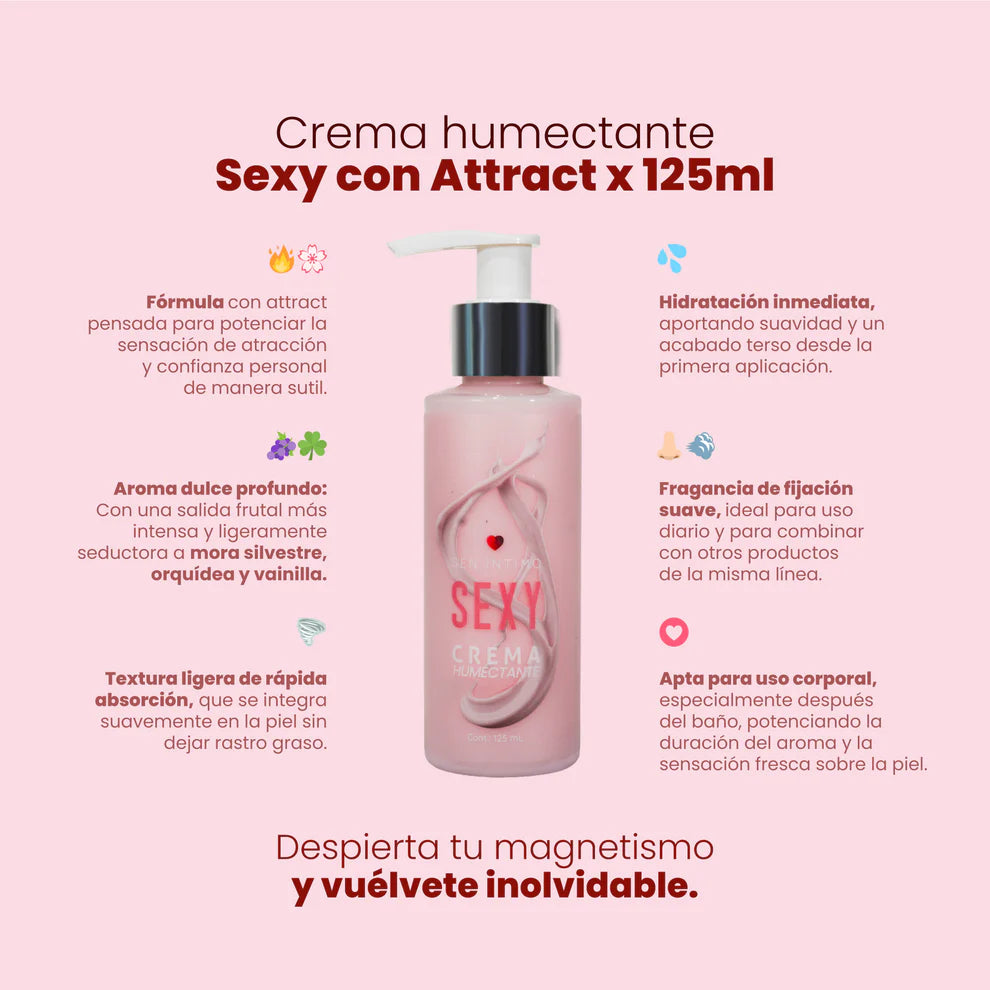 Crema Humectante Feromonas Mora Silvestre, Orquídea y Vainilla - Sexy + Attract (125ml) ✦ Bajo pedido