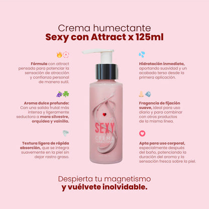Crema Humectante Feromonas Mora Silvestre, Orquídea y Vainilla - Sexy + Attract (125ml) ✦ Bajo pedido