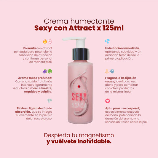 Crema Humectante Feromonas Mora Silvestre, Orquídea y Vainilla - Sexy + Attract (125ml) ✦ Bajo pedido