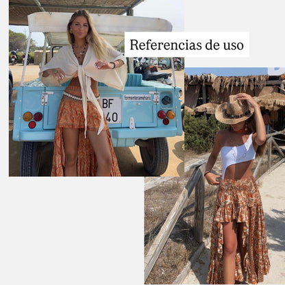 Falda Doble Largo Seda Árabe - Azul