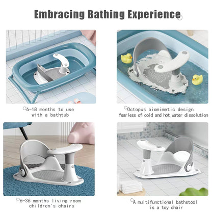 Asiento de baño para bebé con termómetro de agua, antideslizante, plegable