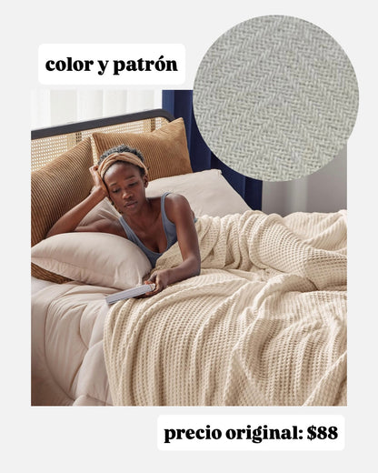 Manta Cobija Ligera de algodón 100% Full/Queen Tejita con punto de cofre, decorativa, suave y acogedora