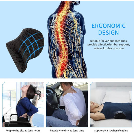 Almohada lumbar, almohada de apoyo lumbar para silla de oficina y asiento de automóvil, almohada de espuma viscoelástica para aliviar el dolor de espalda baja para descansar, conducir