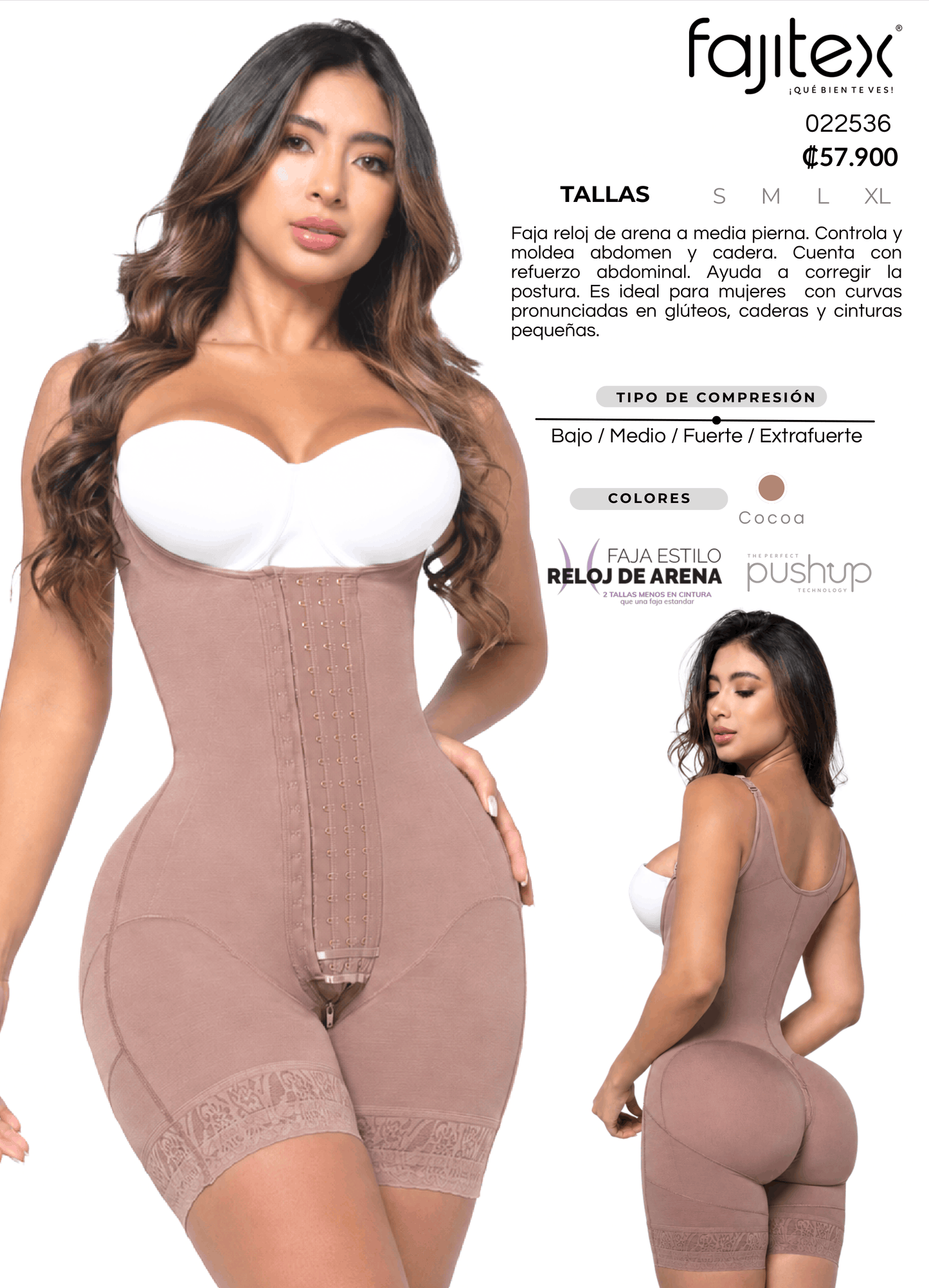 Faja Reloj De Arena Media Pierna 022536 - Compresión Fuerte (Cocoa) ✦ Bajo pedido